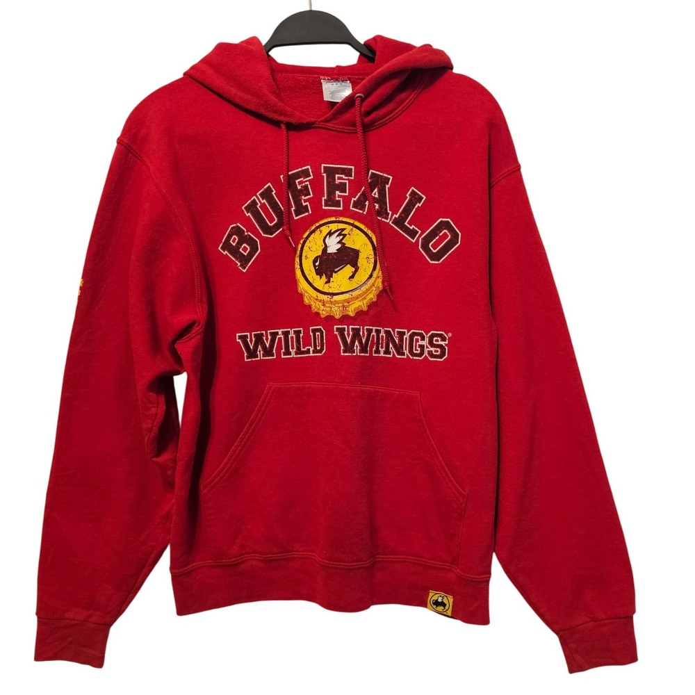 Jerzees Buffalo Wild Wings Hoodie Red Woodbridge NJ Graphic Sweatshirt Medium